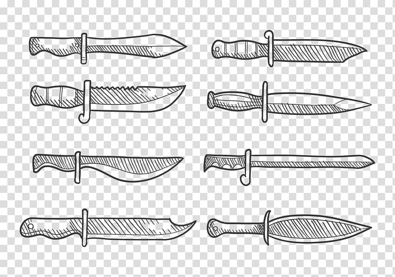 Knife Weapon Drawing Tool Hunting & Survival Knives, hand drawn transparent background PNG clipart