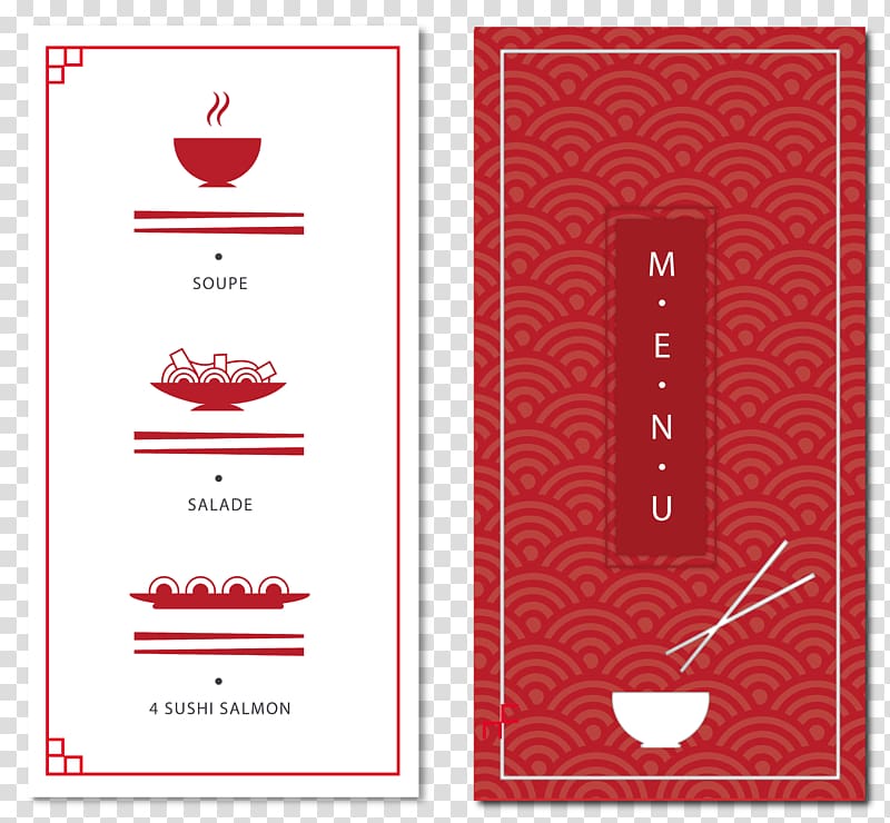 red and white menu illustration, Sushi Japanese Cuisine Menu, red menu card table transparent background PNG clipart