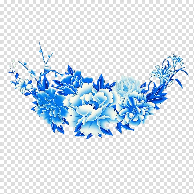Blue and white pottery Fundal, Creative peony transparent background PNG clipart