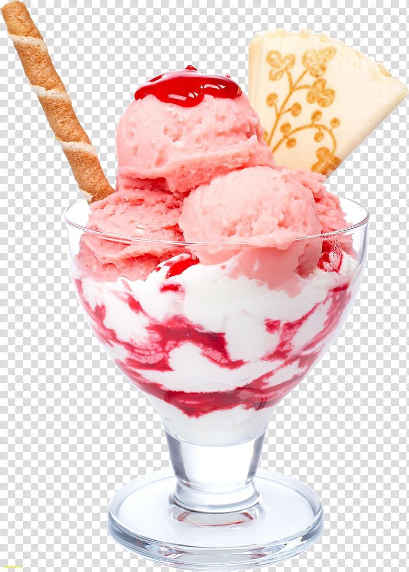 Ice Cream Cones Sundae Strawberry ice cream, ice cream transparent background PNG clipart
