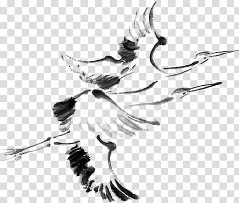 ink figure painted red-crowned crane transparent background PNG clipart