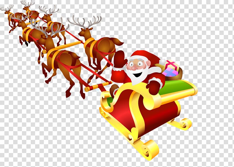 Santa Claus Rudolph Sled Christmas Reindeer, Deer sled transparent background PNG clipart