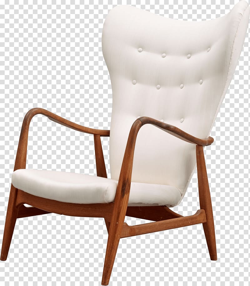 brown wooden framed white fabric padded armchair, Armchair White Back transparent background PNG clipart