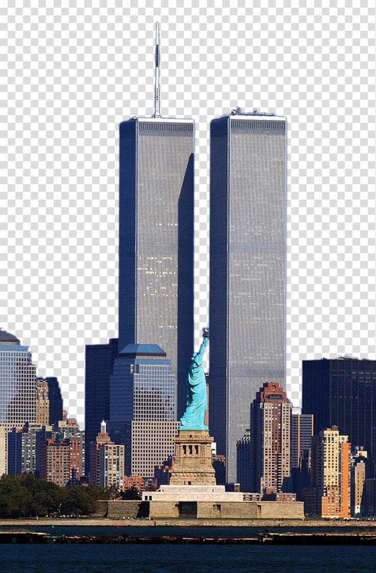 architectural of high-rise buildings, Statue of Liberty One World Trade Center National September 11 Memorial & Museum September 11 attacks Collapse of the World Trade Center, United States City scenery transparent background PNG clipart