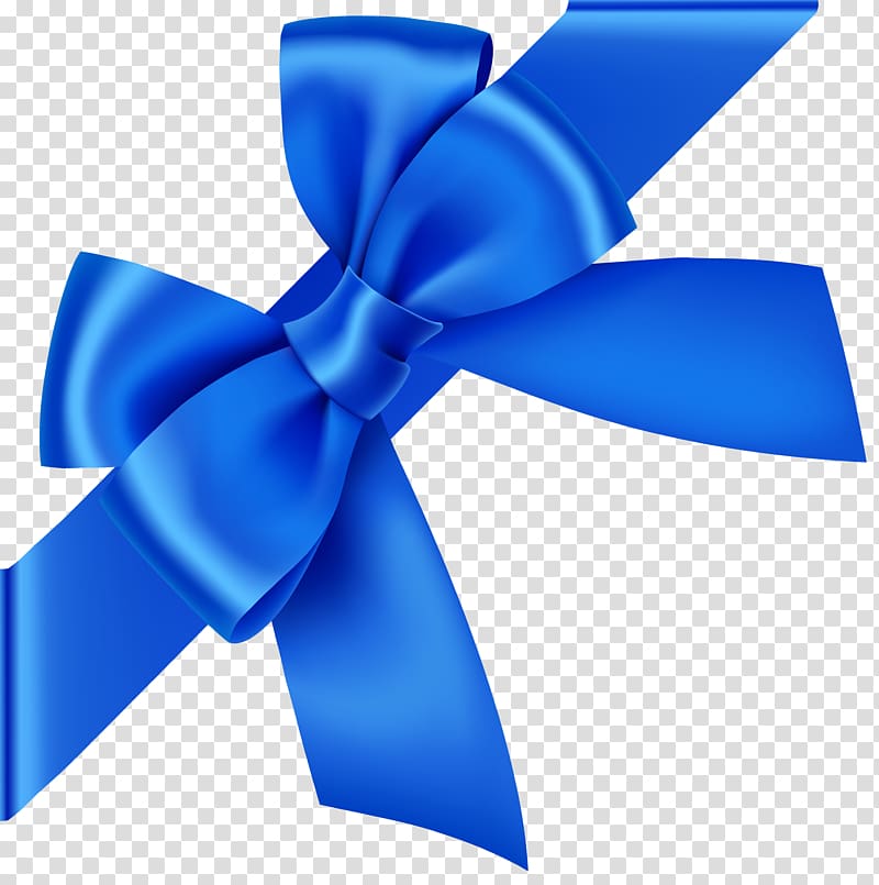 Gift card with ribbon and satin Blue bow on transparent background