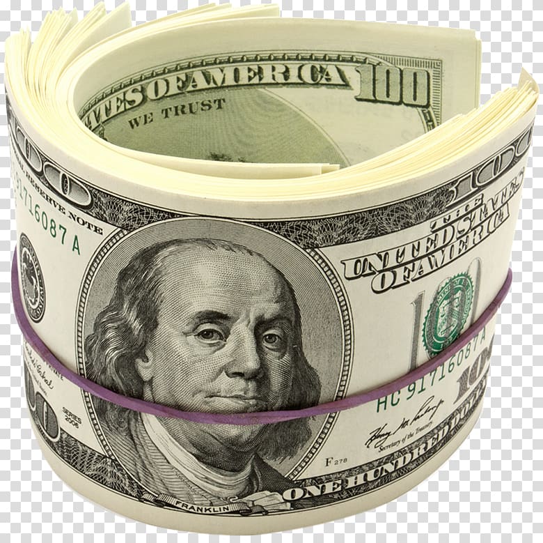 bundle of 100 US dollar banknote, Benjamin Franklin United States Dollar United States one hundred-dollar bill , Dollar roll transparent background PNG clipart