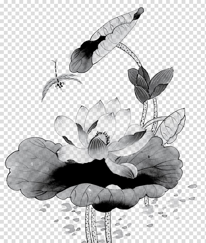 Ink wash painting Chinese painting Gongbi Bird-and-flower painting, Dragonfly painting transparent background PNG clipart