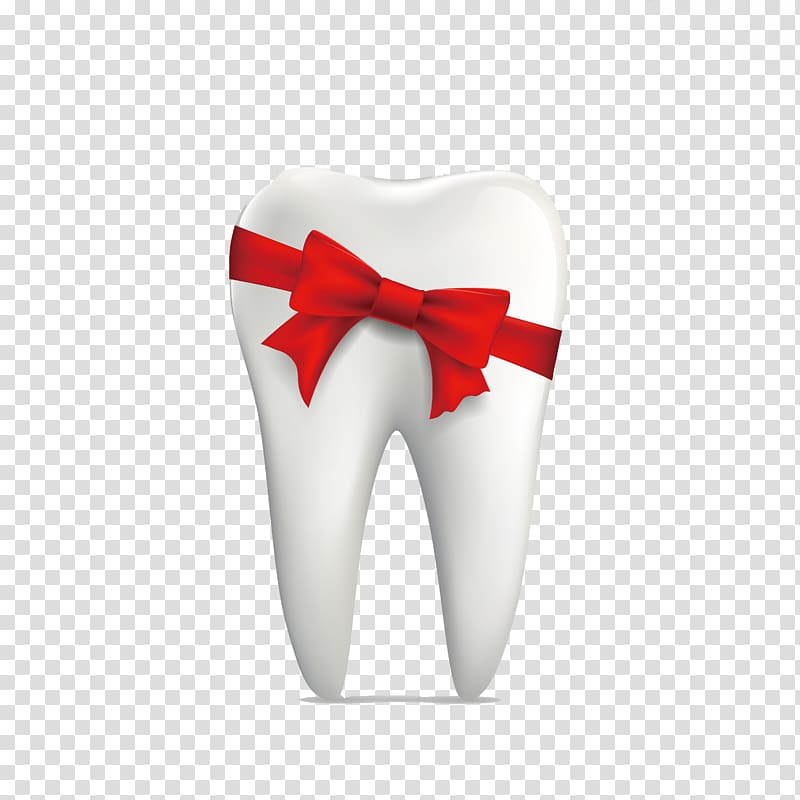 tooth with red ribbon, Human tooth Tooth whitening Tooth brushing, Dental health concerns transparent background PNG clipart