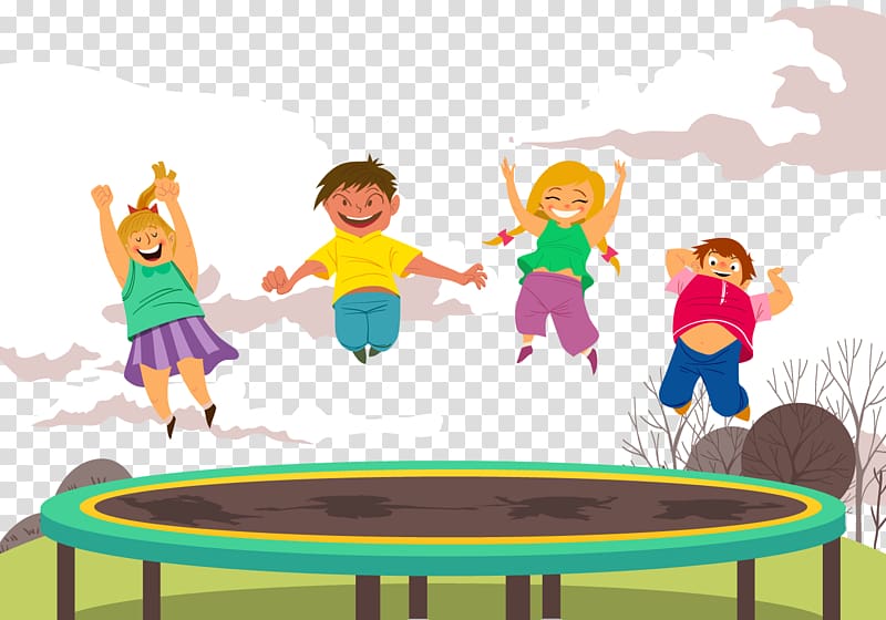 children playing on trampoline illustration, Trampoline Jumping Child Trampolining, Happy children transparent background PNG clipart