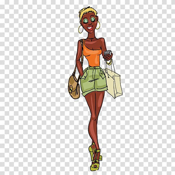 Cartoon African American Woman Illustration, Beautiful women wearing short skirts transparent background PNG clipart