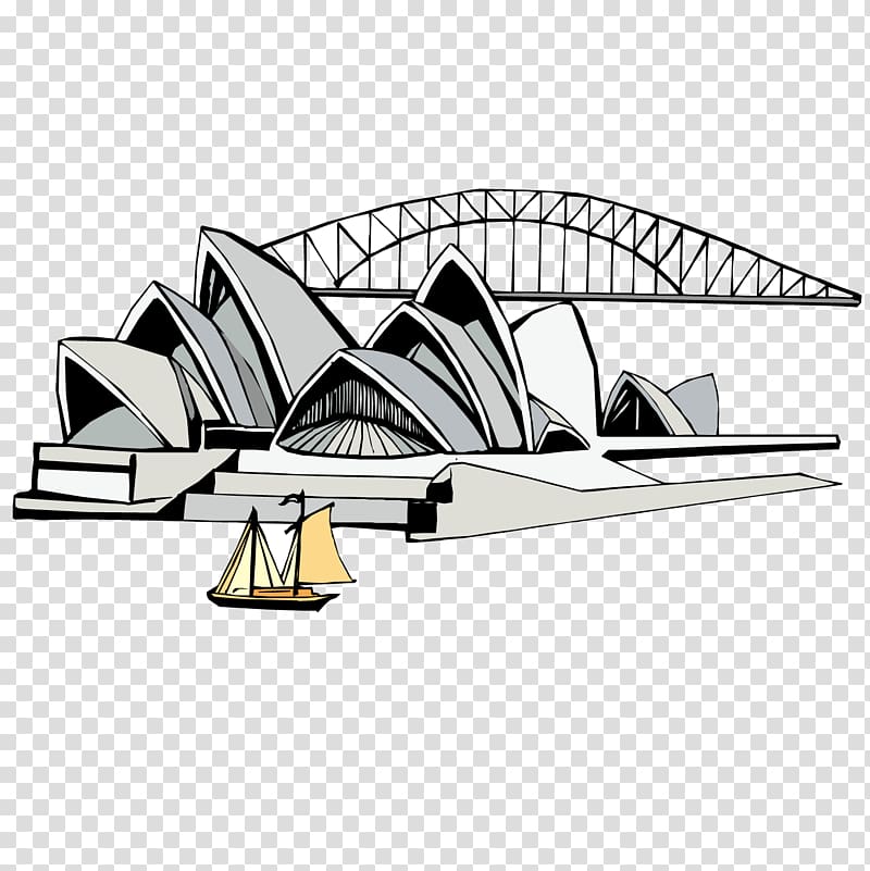 Sydney Opera House Tourist attraction Flat design Illustration, European Bridge transparent background PNG clipart