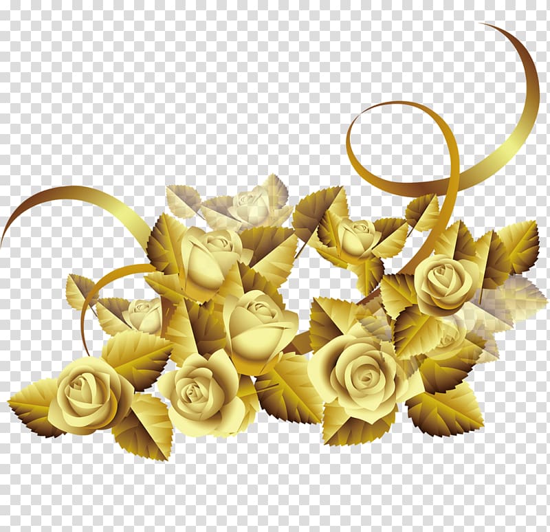 gold roses illustration, Beach rose Gold Flower, Flowers, flowers, gold roses, creative Taobao transparent background PNG clipart