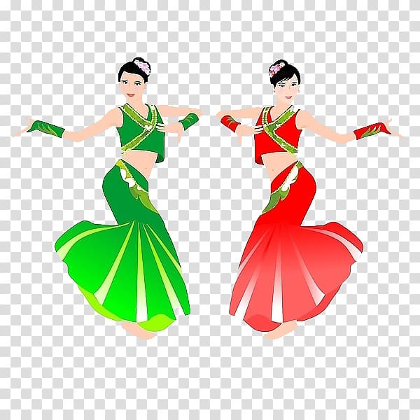 Dai people Dance Illustration, Hand-painted peacock peacock dance transparent background PNG clipart