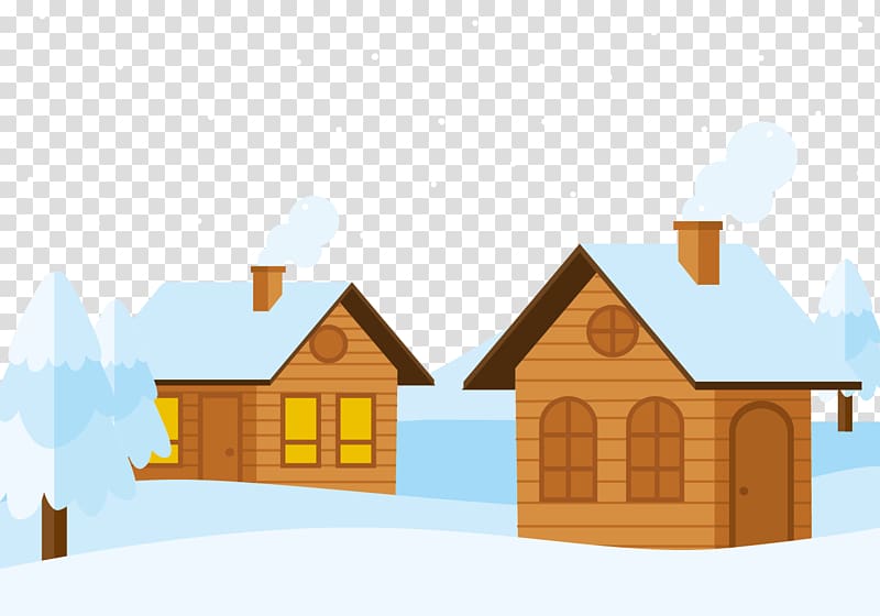 Snow Log cabin Cottage, A cabin in the snow transparent background PNG clipart