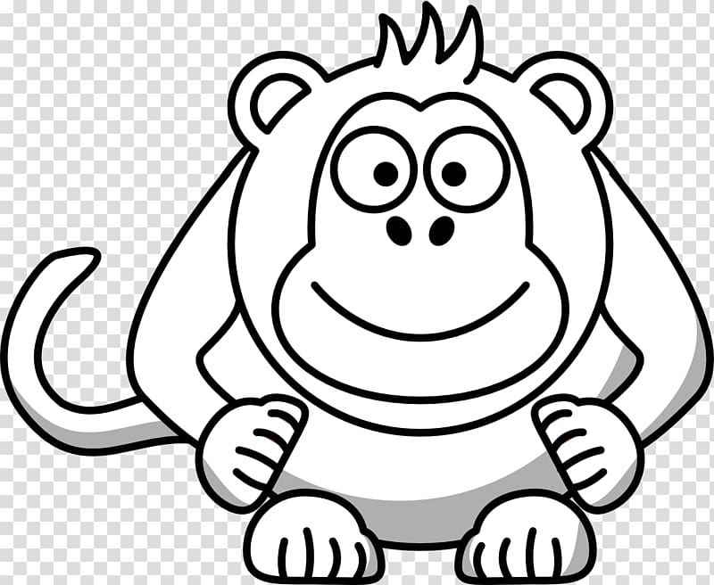 Cartoon Black and white Drawing , White Monkey transparent background PNG clipart