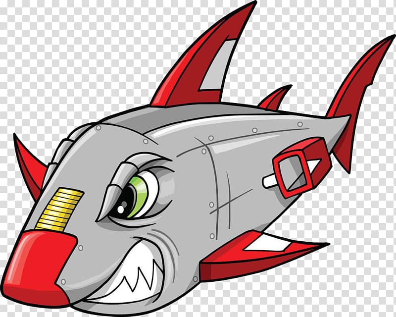 Cyborg Robot Illustration, Mech painted cartoon shark transparent background PNG clipart