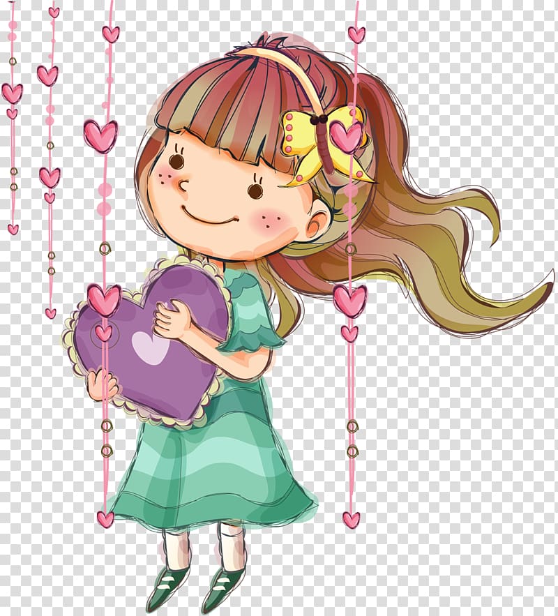 pink and yellow haired female holding heart illustration, Birthday Father\'s Day Daughter Greeting card, Painted fairy girl transparent background PNG clipart