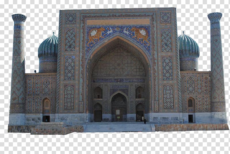 Registan Khanqah Madrasa Mosque Facade, Samarkand transparent background PNG clipart