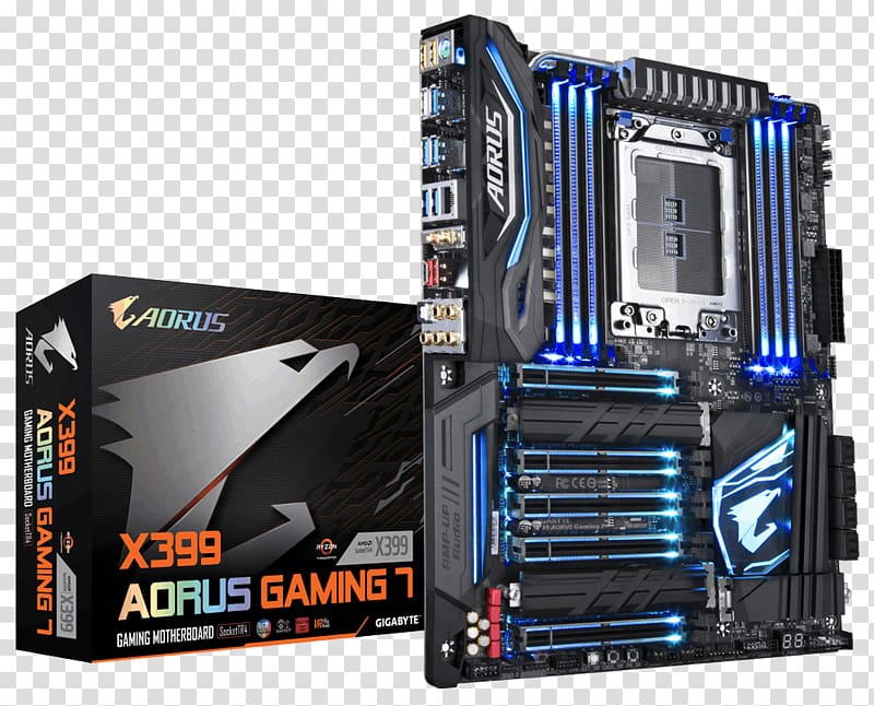 Gigabyte X399 AORUS Gaming 7, 1.0, motherboard, ATX, Socket TR4, AMD X399, Socket TR4 Gigabyte Technology X399 AORUS GAMING 7Gigabyte X399 AORUS GAMING 7 ATX Motherboard, others transparent background PNG clipart