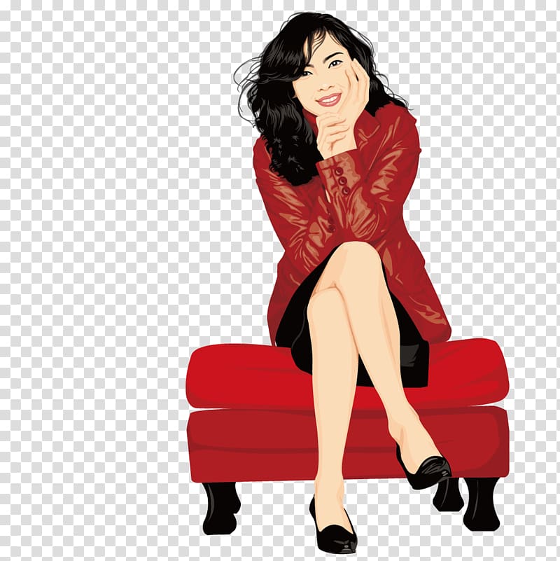 Girl Drawing Woman Illustration, Sitting on the sofa mat beauty transparent background PNG clipart