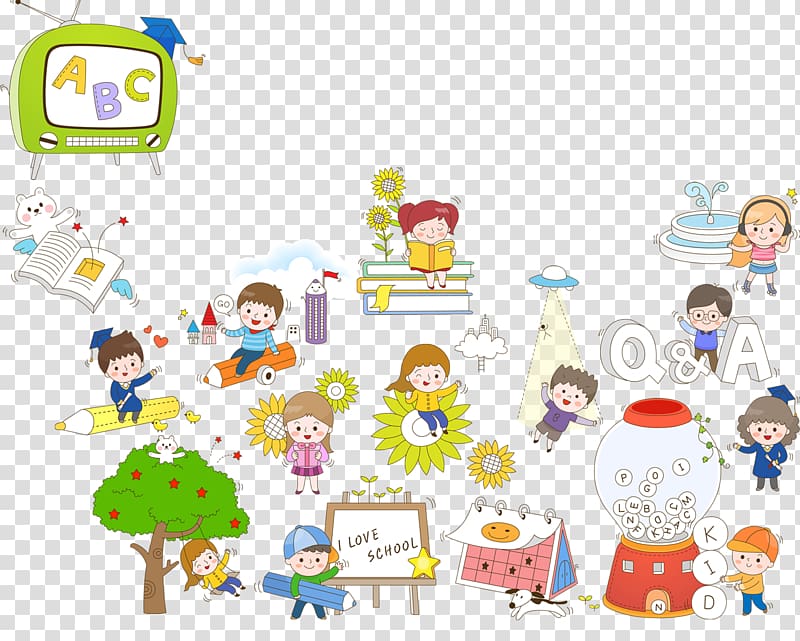 Cartoon Child Illustration, Kindergarten cartoon elements transparent background PNG clipart