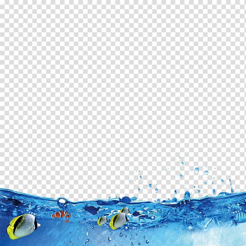 three gray fish underwater, Seawater Ocean Blue Water resources, Blue seawater material transparent background PNG clipart