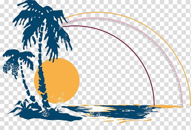 two palm trees on island during sunset illustration, Mary\'s Boon Beach Resort St Maarten Hotel Spa, Hand-painted seaside sunrise transparent background PNG clipart