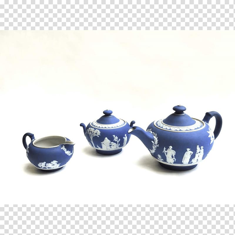 Coffee cup Ceramic Blue and white pottery Cobalt blue, ceramic three-piece transparent background PNG clipart
