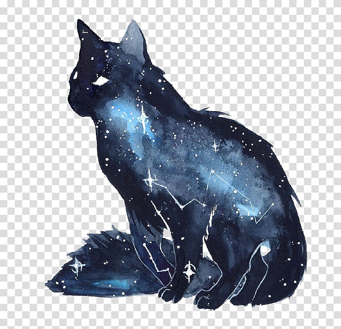 blue and black cat illustration, Cat Kitten Galaxy Watercolor painting Dog, Star Fox and creative ideas transparent background PNG clipart