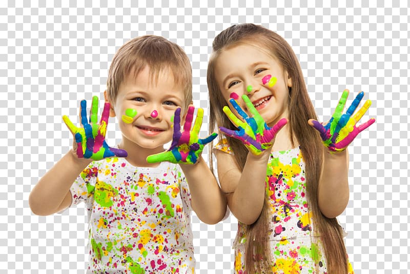 two toddlers playing with paint illustration, Fingerpaint Child Color Portrait, Naughty children transparent background PNG clipart