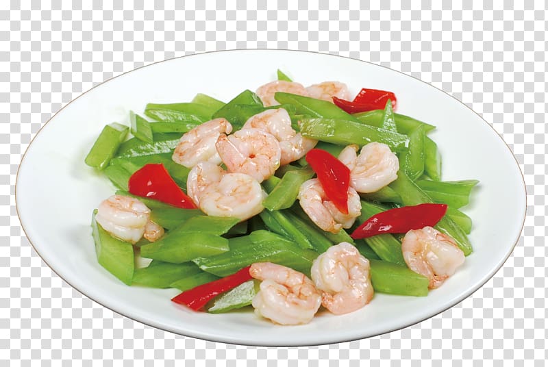 Celtuce Spinach salad Wok Food, Lettuce mix shrimp transparent background PNG clipart