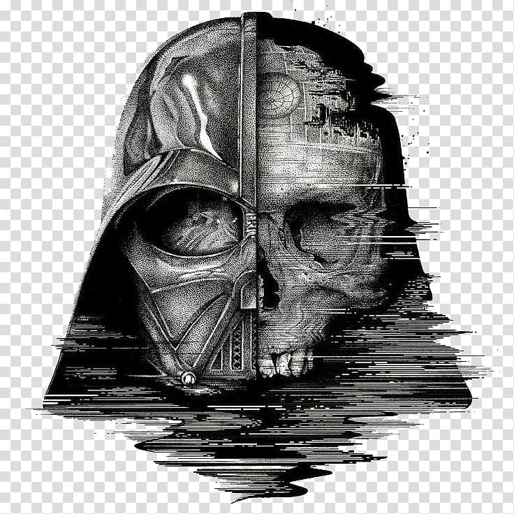 Dart Vader head illustration, Anakin Skywalker Boba Fett Leia Organa Star Wars Miniatures, Black hand painted skull illustrator transparent background PNG clipart