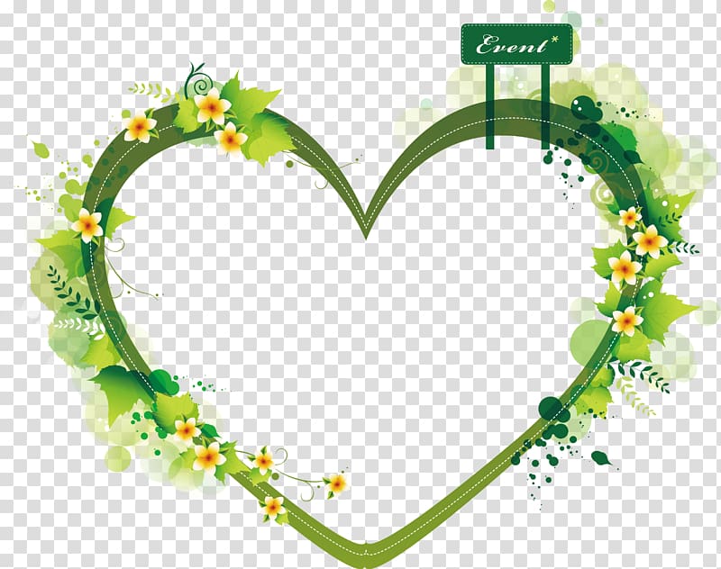 green and white floral heart border, Euclidean Heart , Green heart, shaped summer plant border transparent background PNG clipart