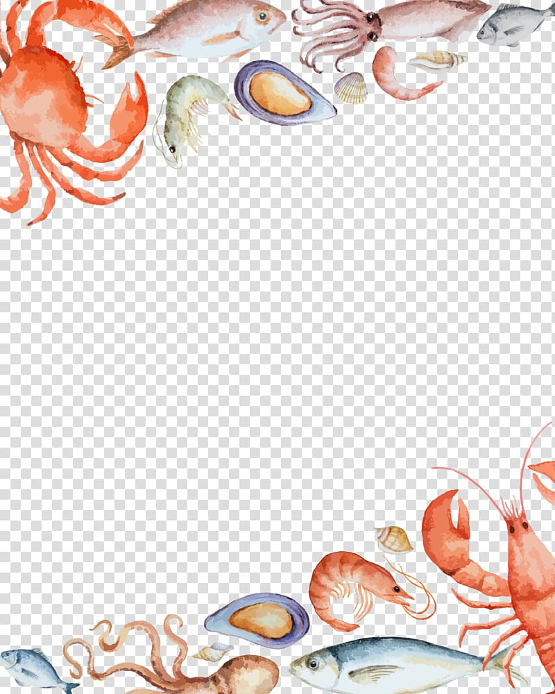 red crab illustration, Seafood Crab, seafood border background transparent background PNG clipart
