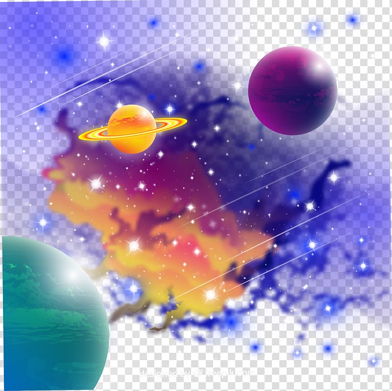 yellow, purple, and cyan planets\ illustration, Planet Universe Nebula, Fantasy cosmic planet transparent background PNG clipart