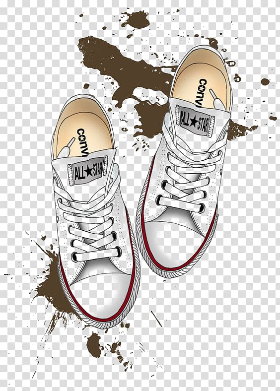 pair of white Converse All-Star sneakers illustration, Converse Drawing Shoe Chuck Taylor All-Stars Illustration, White skateboard shoes transparent background PNG clipart