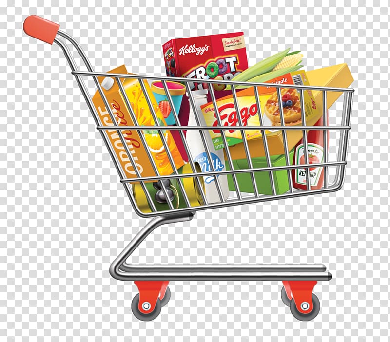 assorted-brand food boxes in shopping cart, Shopping cart Computer Icons Online shopping , the grocery store name card transparent background PNG clipart