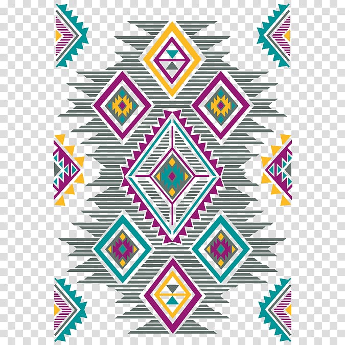 purple, yellow, and green aztec pattern illustration, Line Symmetry Area Circle Pattern, ethnic pattern transparent background PNG clipart