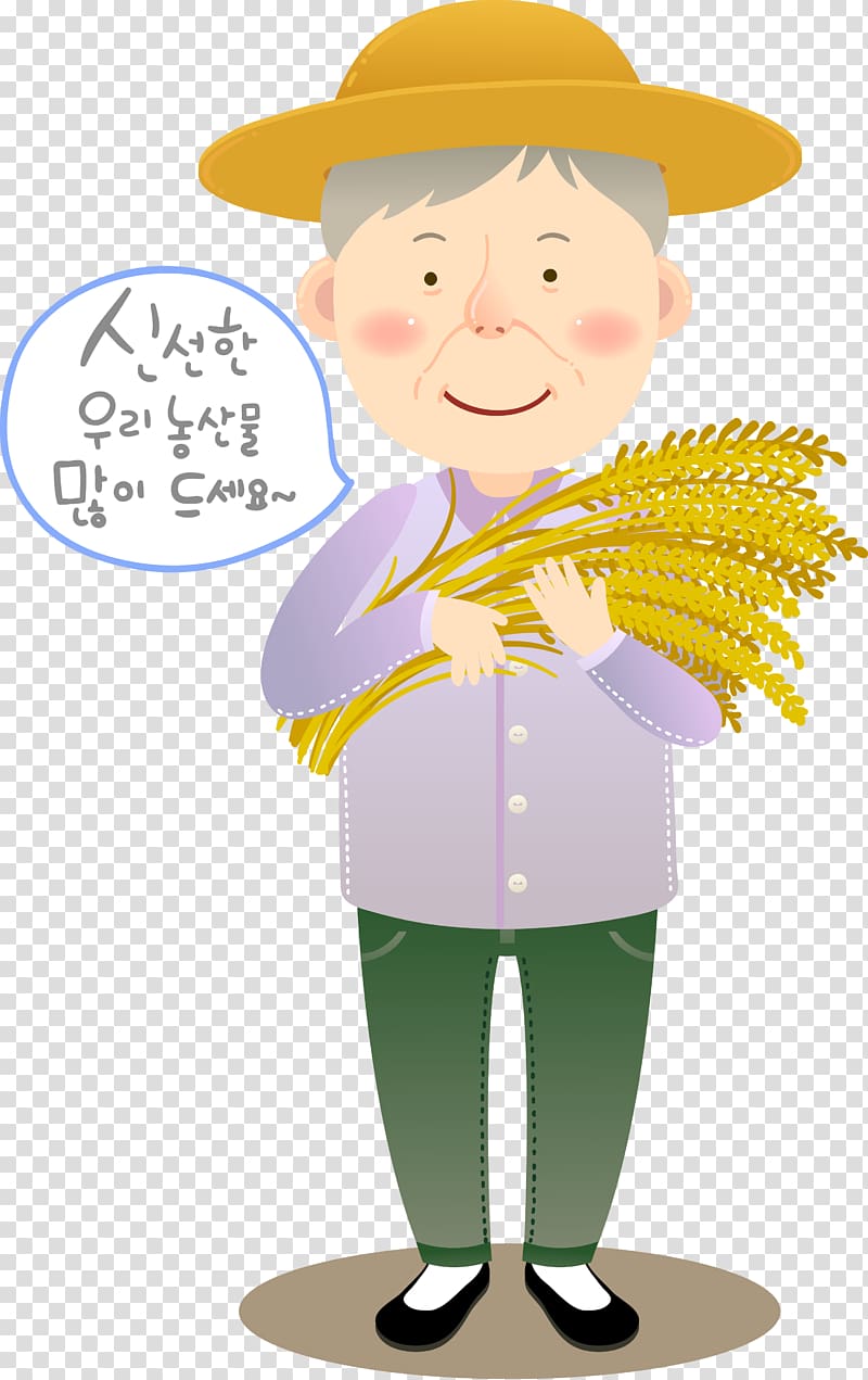 Farmer Illustration, The farmer\'s uncle took the wheat transparent background PNG clipart