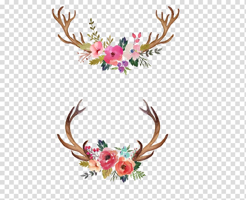 floral antler , Watercolour Flowers Watercolor painting, Hand painted watercolor flower antler decorative pattern transparent background PNG clipart