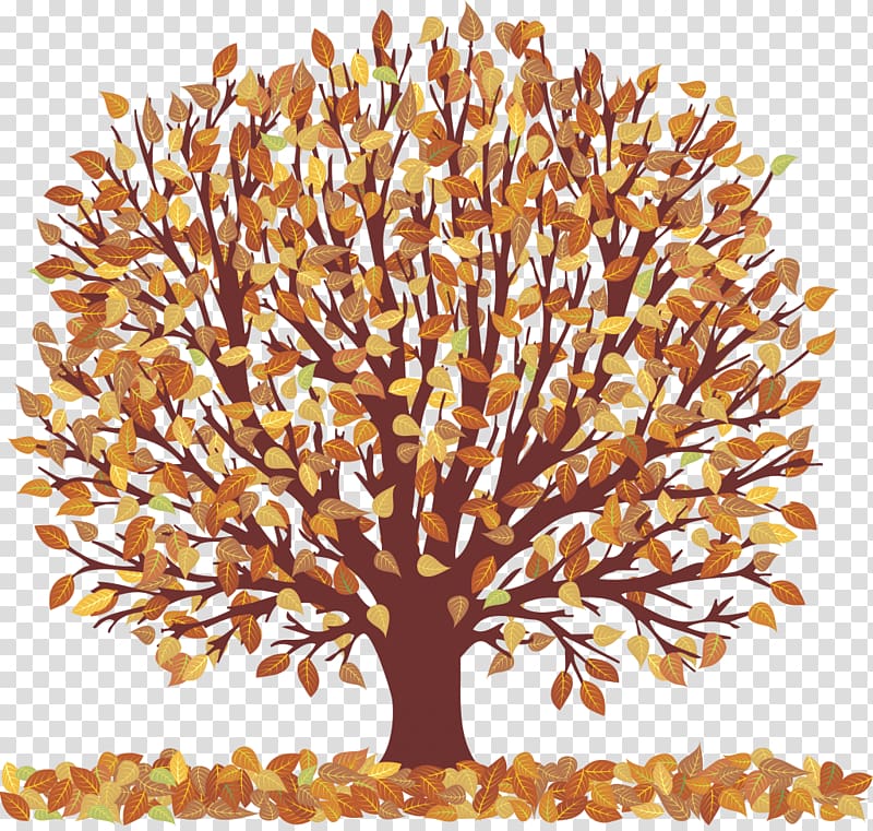 Autumn Tree , Autumn Tree with Falling Leaves , brown leafed tree art transparent background PNG clipart