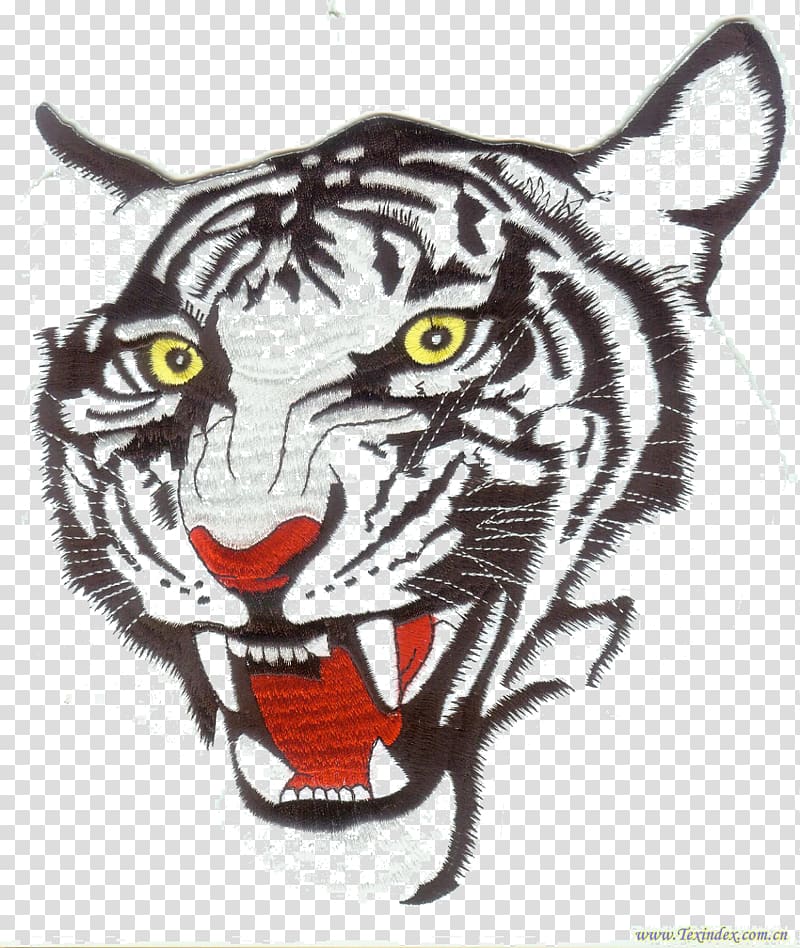 Tiger Embroidered patch Embroidery, Embroidered tiger head transparent background PNG clipart