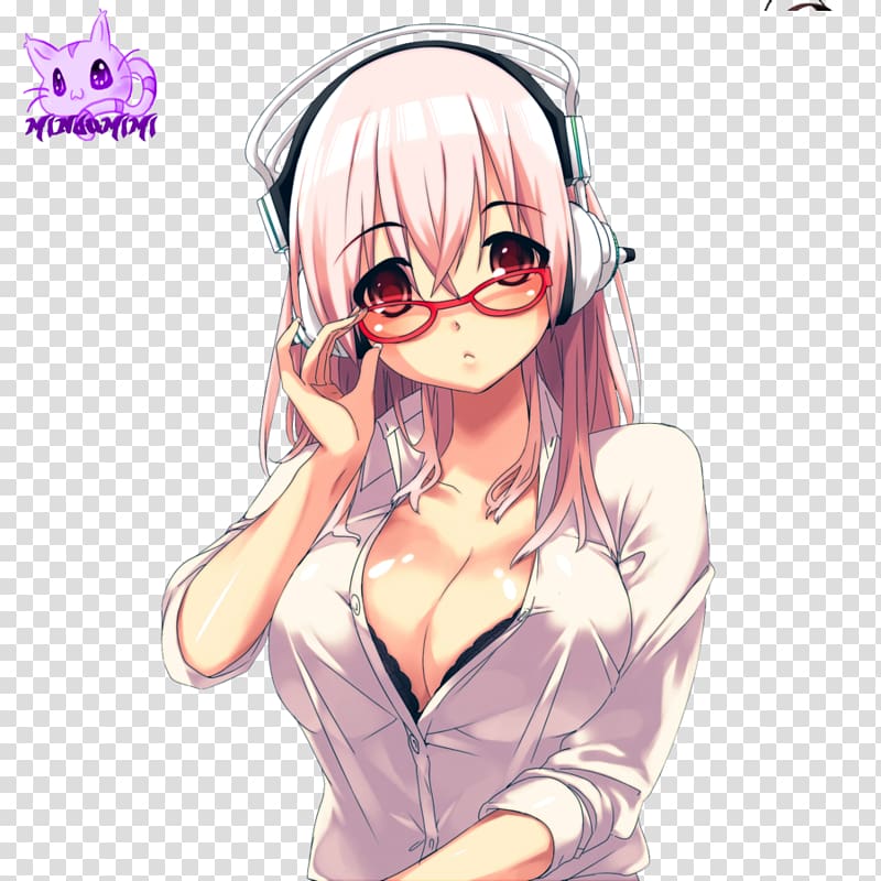 Super Sonico Black hair Anime Glasses Rendering, super sonico transparent background PNG clipart