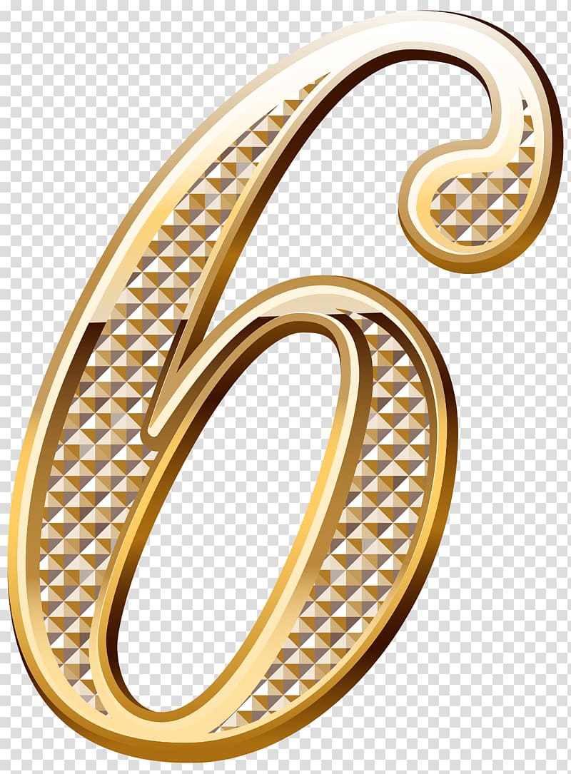 6 illustration, Number , Gold Deco Number Six transparent background PNG clipart