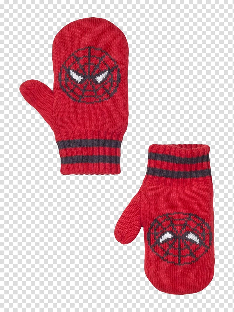 Spider-Man Knitting Glove Cartoon, Red Spider-Man two fingers warm gloves transparent background PNG clipart