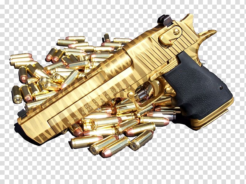 Golden tiger IMI Desert Eagle .50 Action Express Magnum Research, gun transparent background PNG clipart