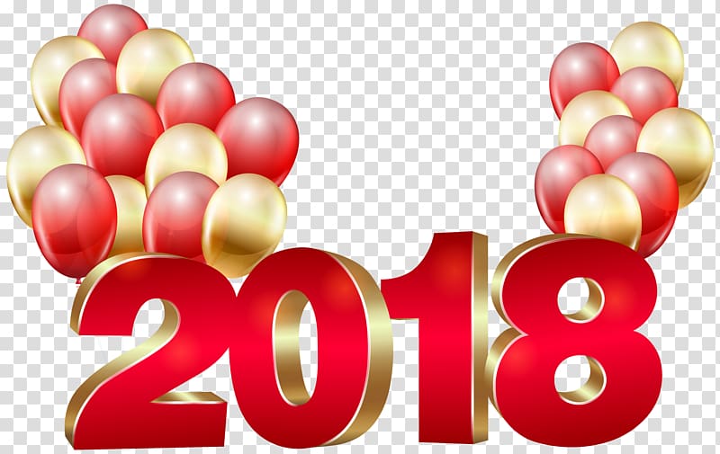 gold and red balloons with 2018 , New Years Eve Santa Claus , 2018 Red Gold and Balloons transparent background PNG clipart