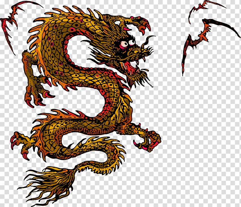 Chinese dragon Japanese dragon, Chinese dragon elements transparent background PNG clipart