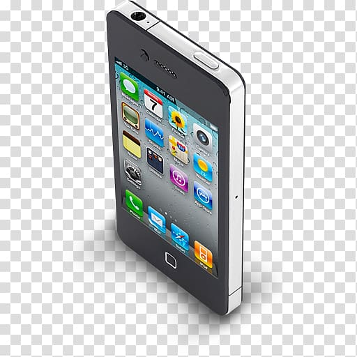 black iPhone 4 displaying home screen , tablet computer portable communications device smartphone electronic device, iPhone 4 Black transparent background PNG clipart