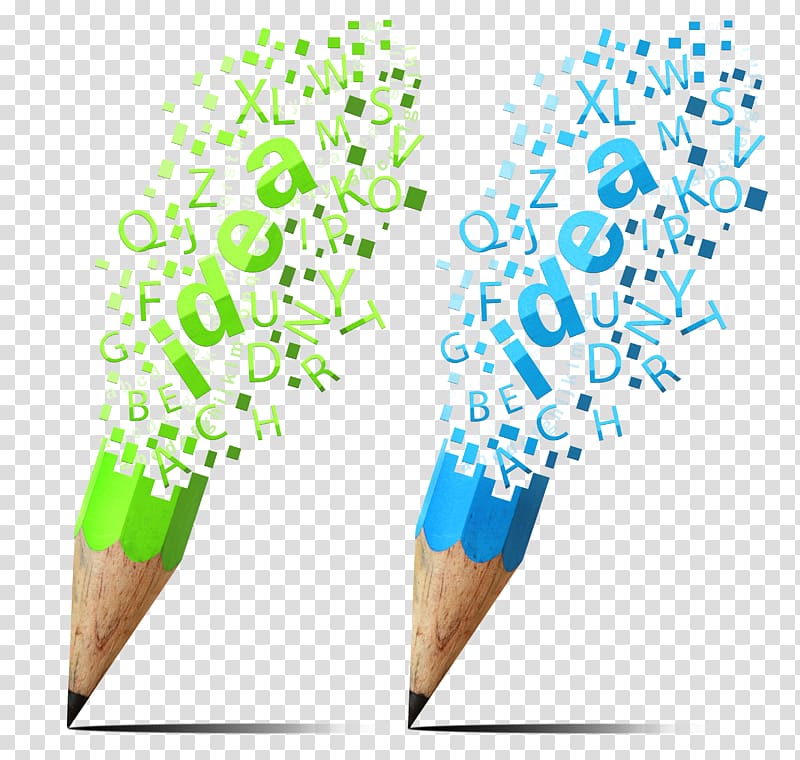 two green and blue Idea pencil , Blue pencil Creativity, Creative pencil transparent background PNG clipart